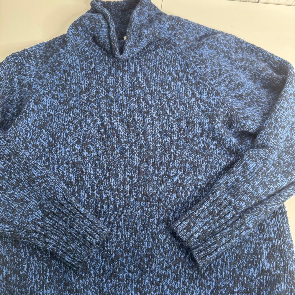Vintage LL Bean Speckled Roll/Mock Neck Womens Med Cotton Chunky Blue Pullover